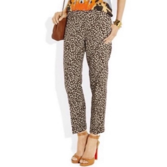 J. Crew Pants - J. Crew Cafe Capri Leopard Linen Pants Size 6